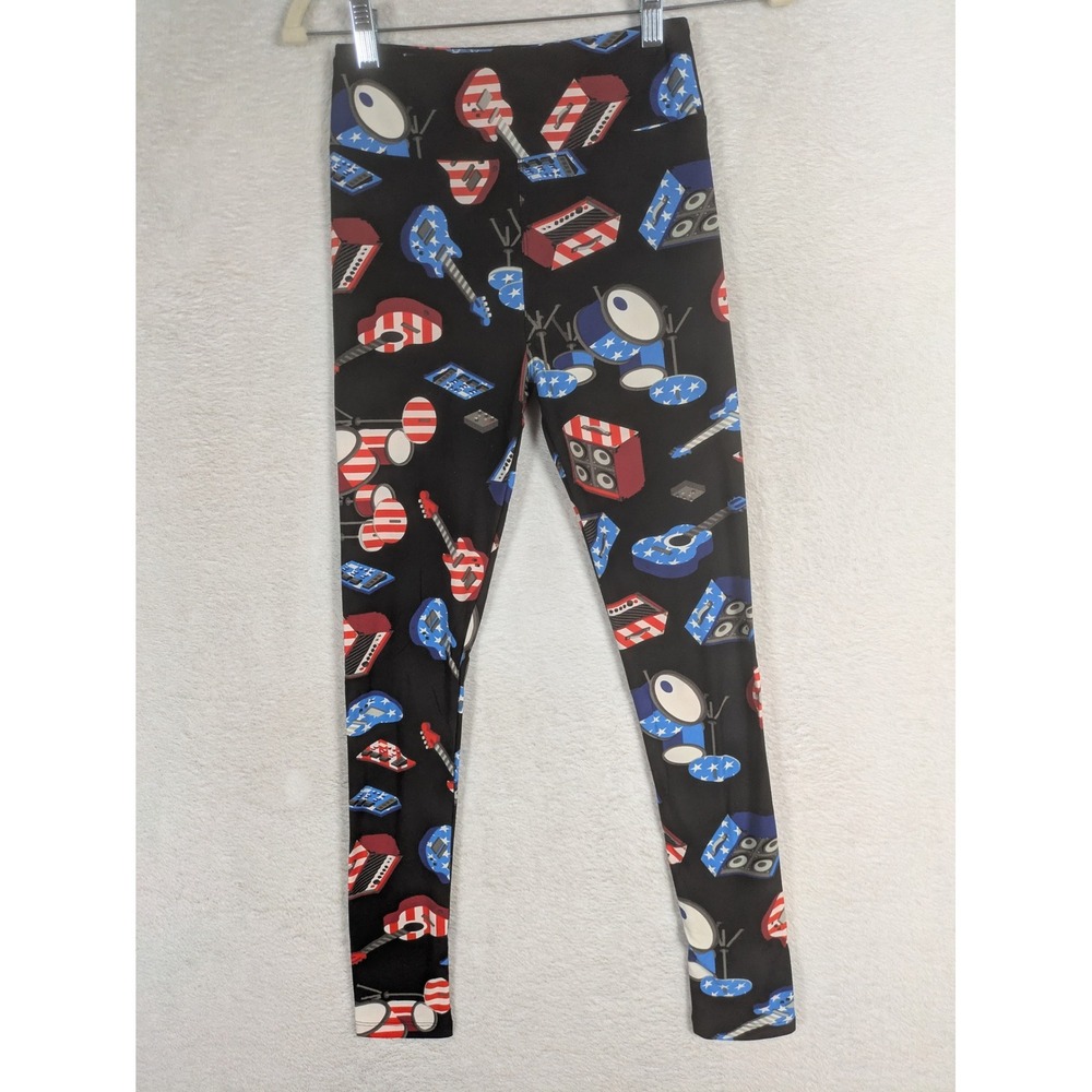 NEW LuLaRoe Leggings Women's One Size Black Musical Instruments Americana Star